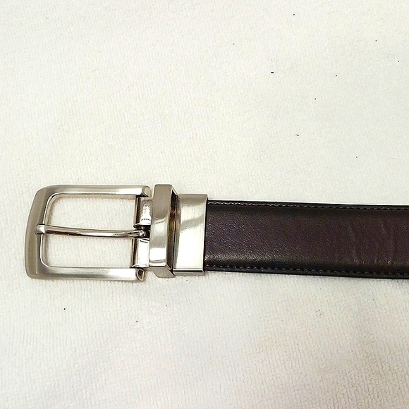 Mens Belt 49" Double Sided ReversibleBlack Brown Brushed Silver Faux Leather - Picture 7 of 11